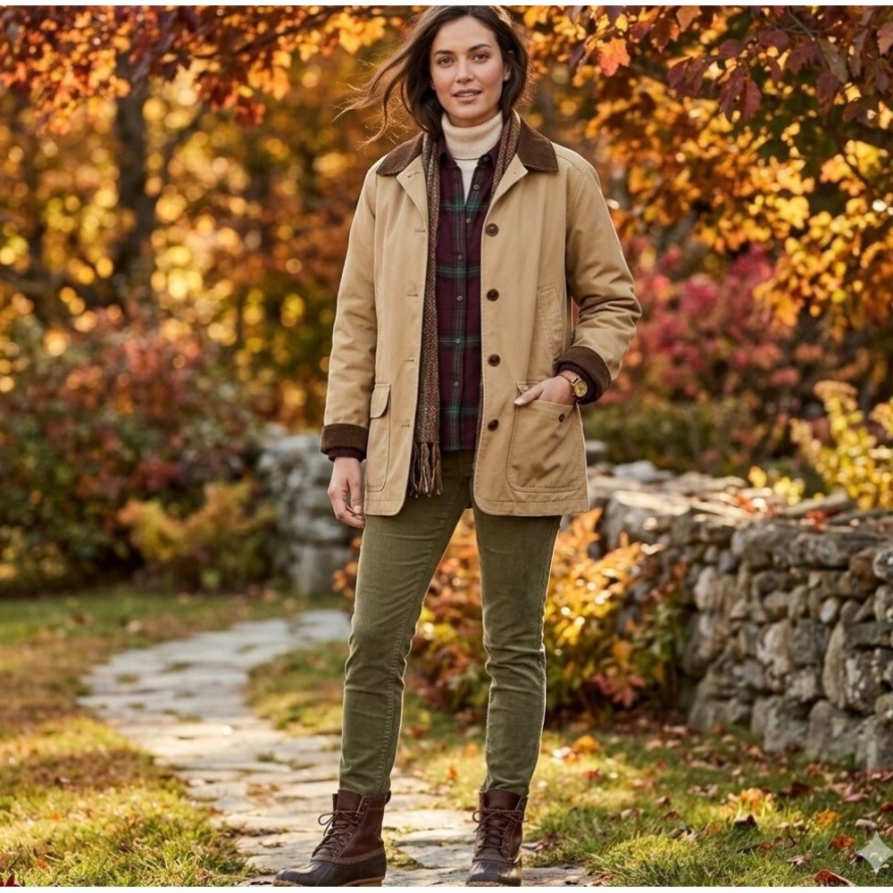 LL Bean Adirondack Barn Coat Tan Khaki Cotton Canvas Field Jacket Womens Medium